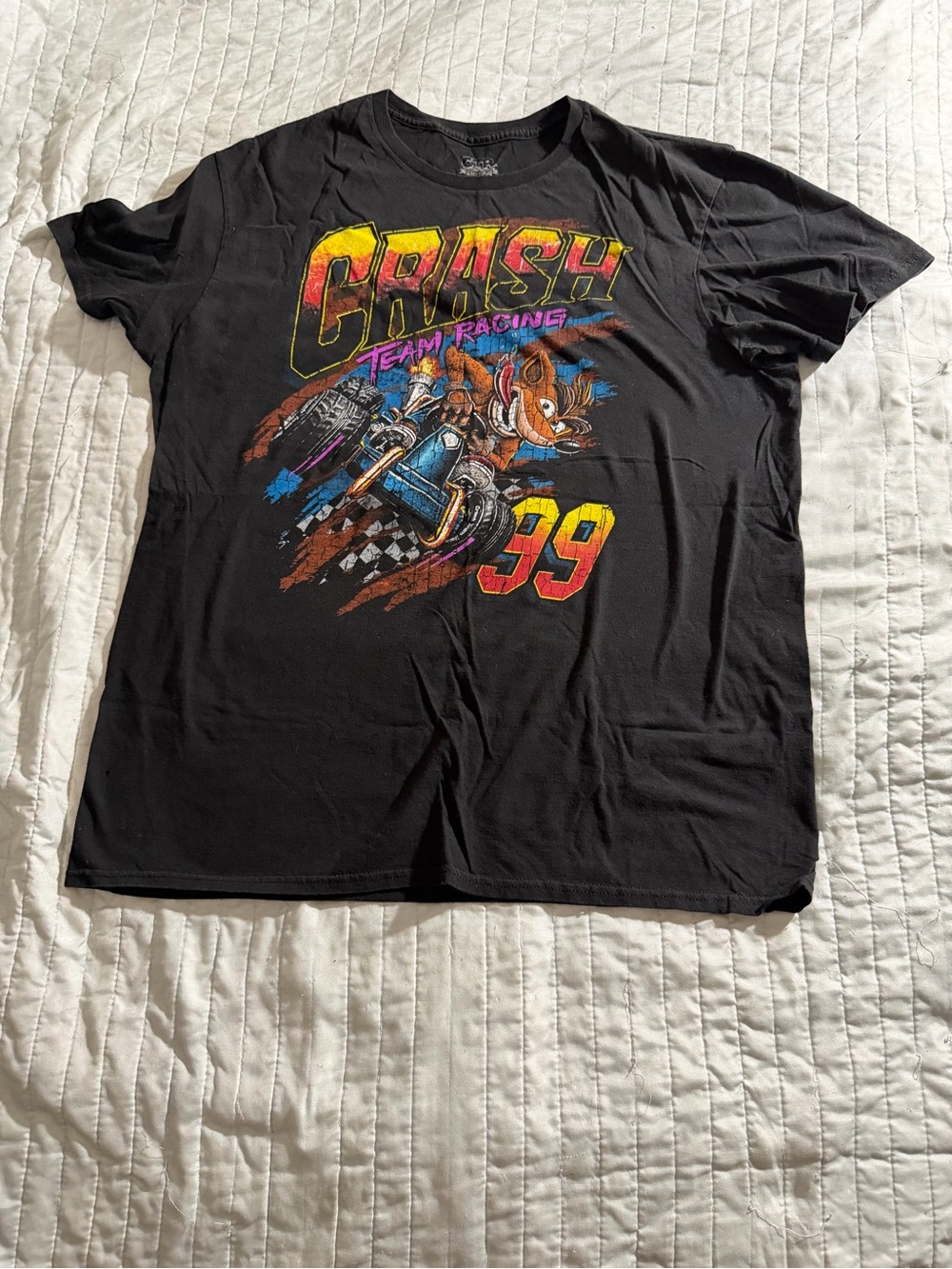 Black Graphic Racing Crewneck T-Shirt - Crash Design